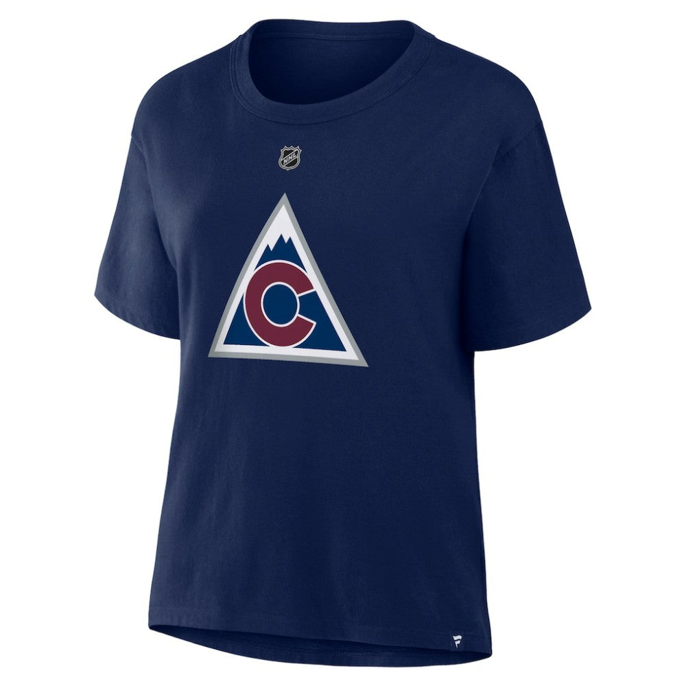 Nathan MacKinnon Colorado Avalanche Fanatics Women's Authentic Stack Name & Number T-Shirt - Navy - NHL