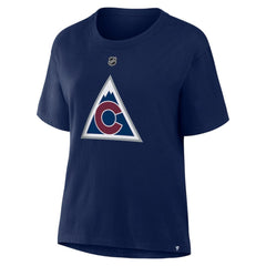 Nathan MacKinnon Colorado Avalanche Fanatics Women's Authentic Stack Name & Number T-Shirt - Navy - NHL