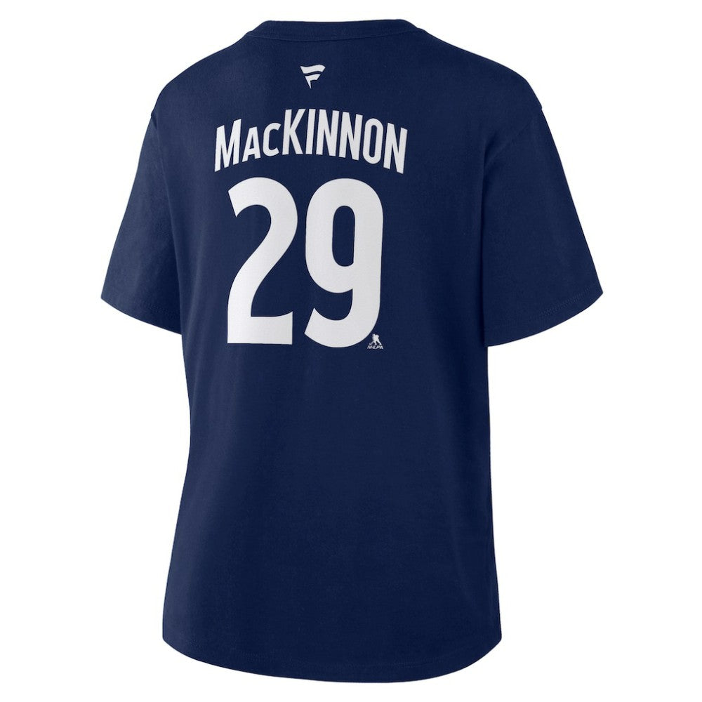 Nathan MacKinnon Colorado Avalanche Fanatics Women's Authentic Stack Name & Number T-Shirt - Navy - NHL