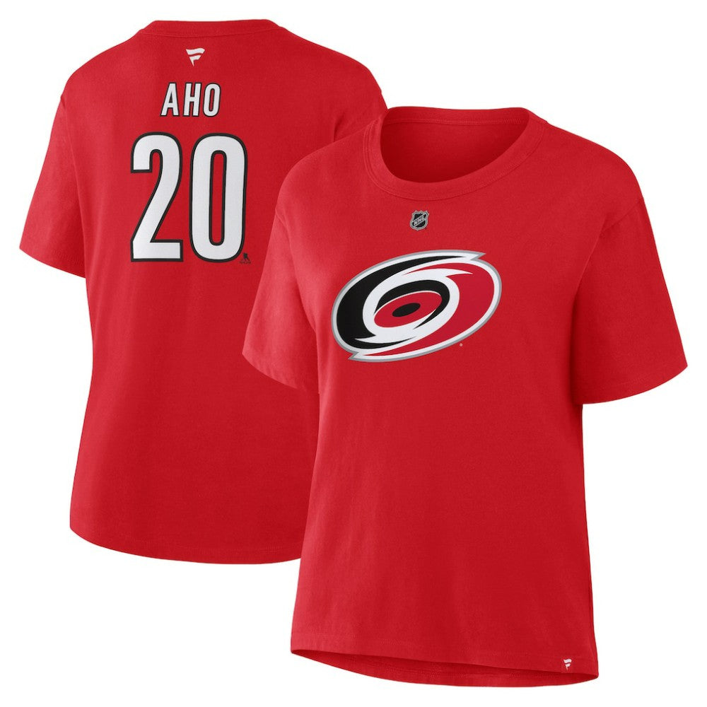 Sebastian Aho Carolina Hurricanes Fanatics Women's Authentic Stack Name & Number T-Shirt - Red - NHL