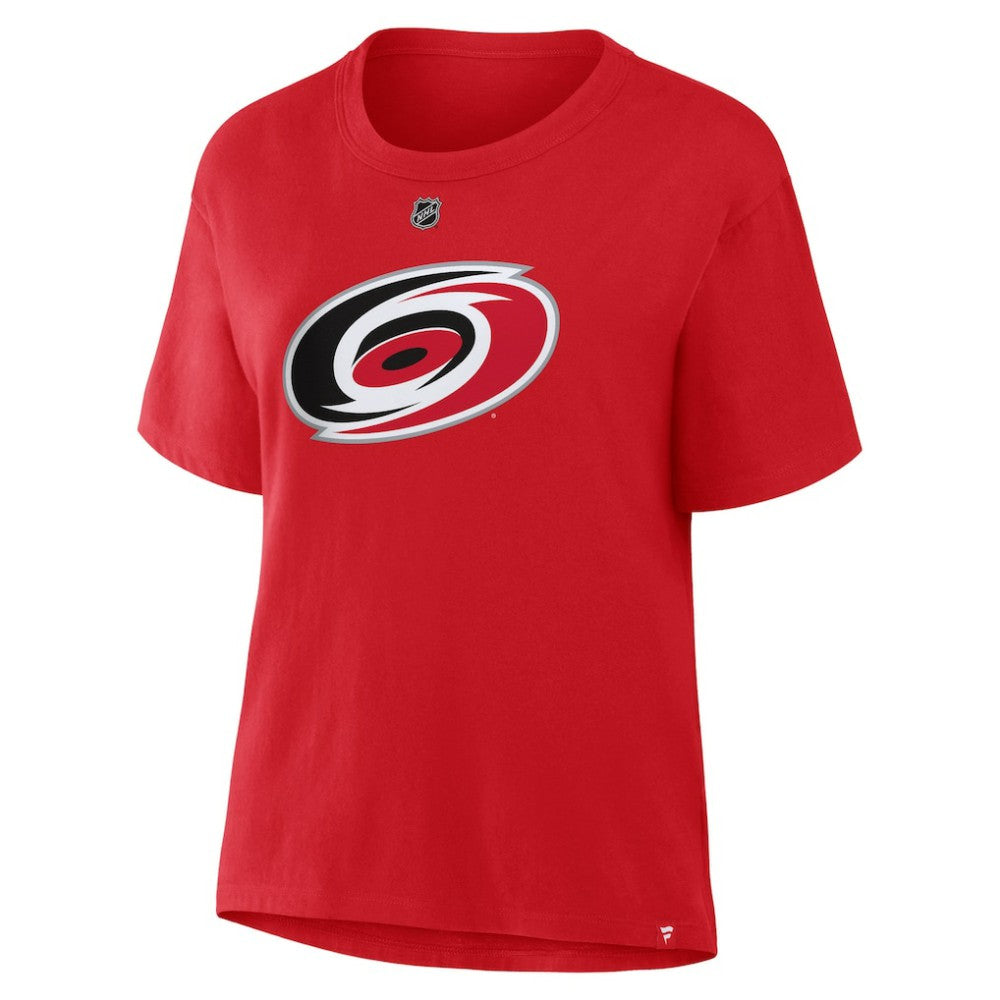 Sebastian Aho Carolina Hurricanes Fanatics Women's Authentic Stack Name & Number T-Shirt - Red - NHL