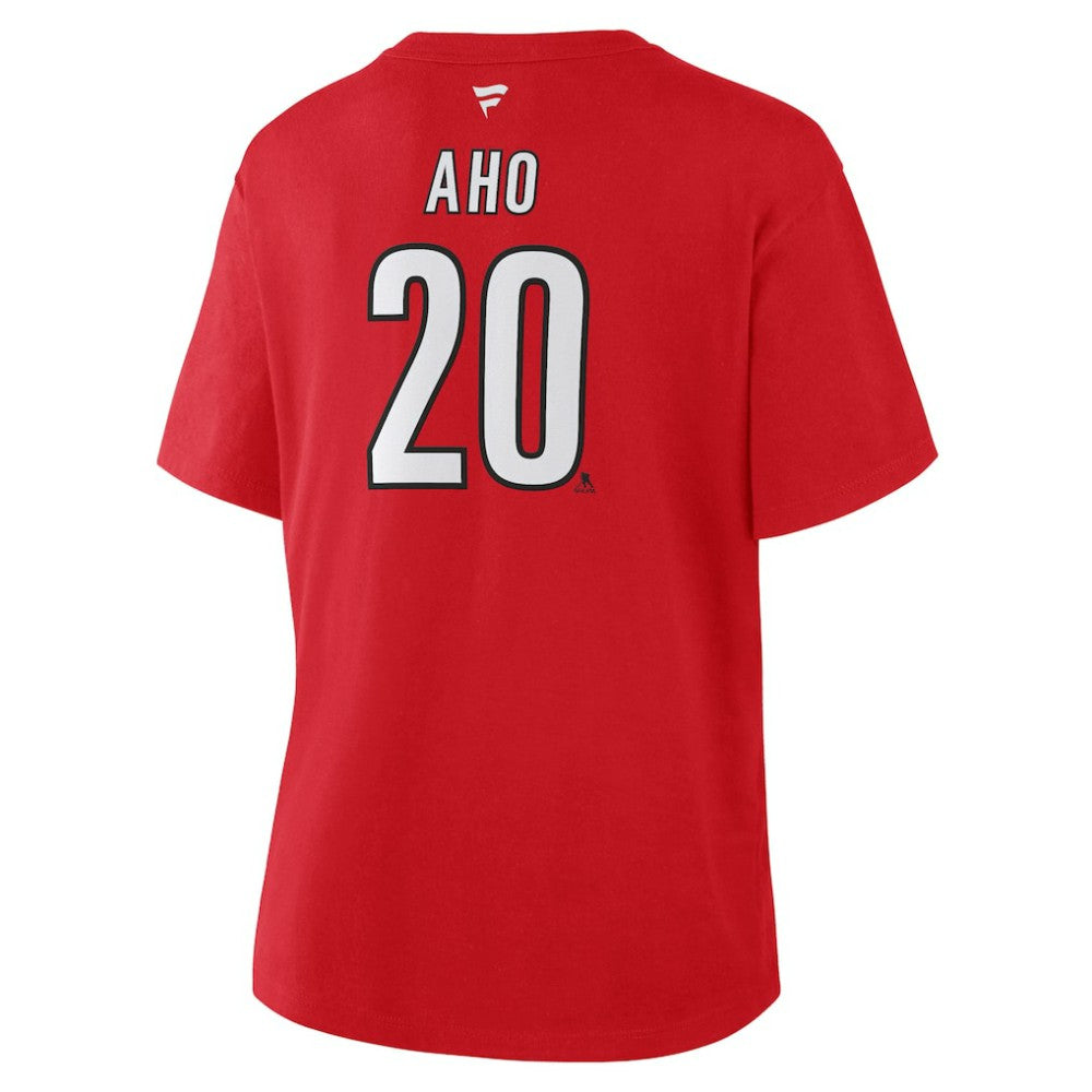 Sebastian Aho Carolina Hurricanes Fanatics Women's Authentic Stack Name & Number T-Shirt - Red - NHL