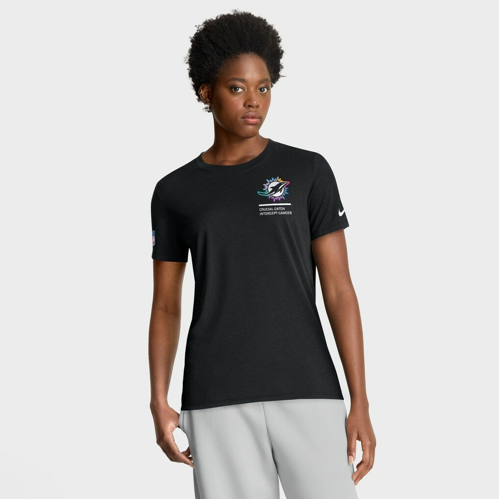 Miami Dolphins Women's 2025 NFL Crucial Catch Tri-Blend Dri-FIT T-Shirt Black | Nike for Sale