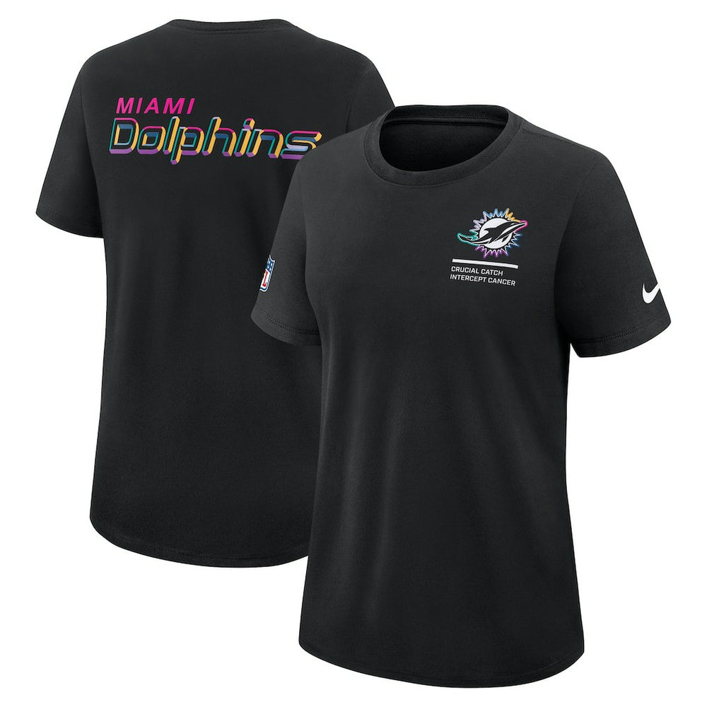 Miami Dolphins Women's 2025 NFL Crucial Catch Tri-Blend Dri-FIT T-Shirt Black | Nike for Sale