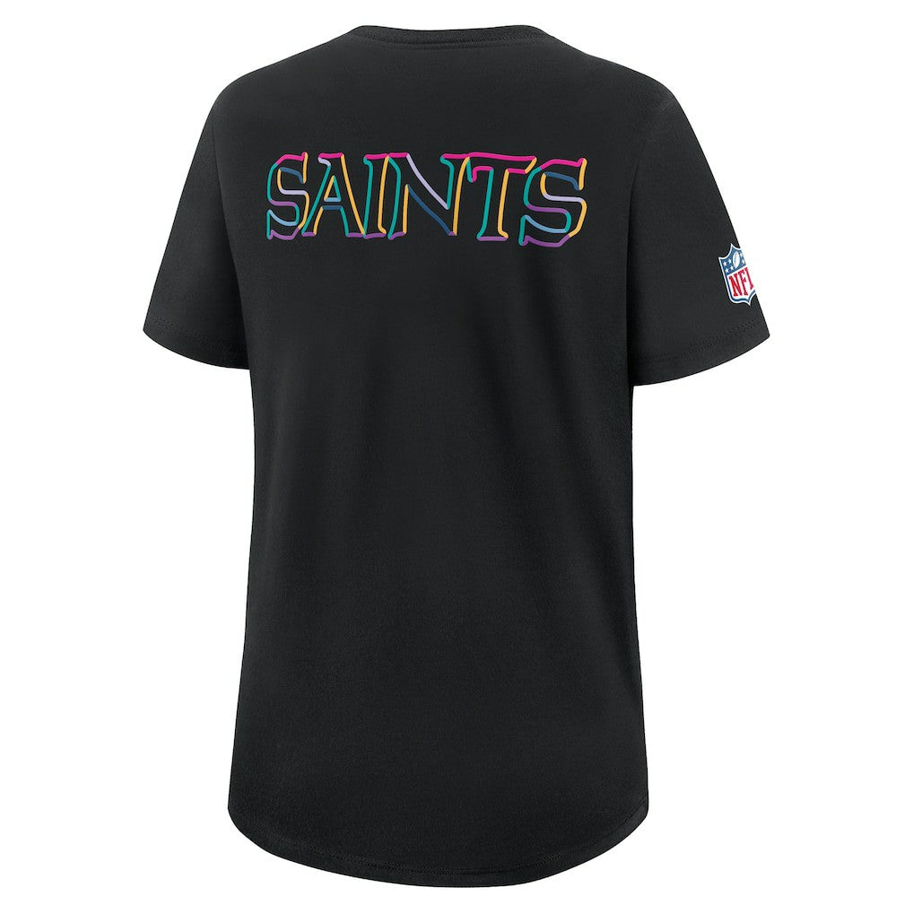 New Orleans Saints Women's 2025 NFL Crucial Catch Tri-Blend Dri-FIT T-Shirt Black | Nike for Sale