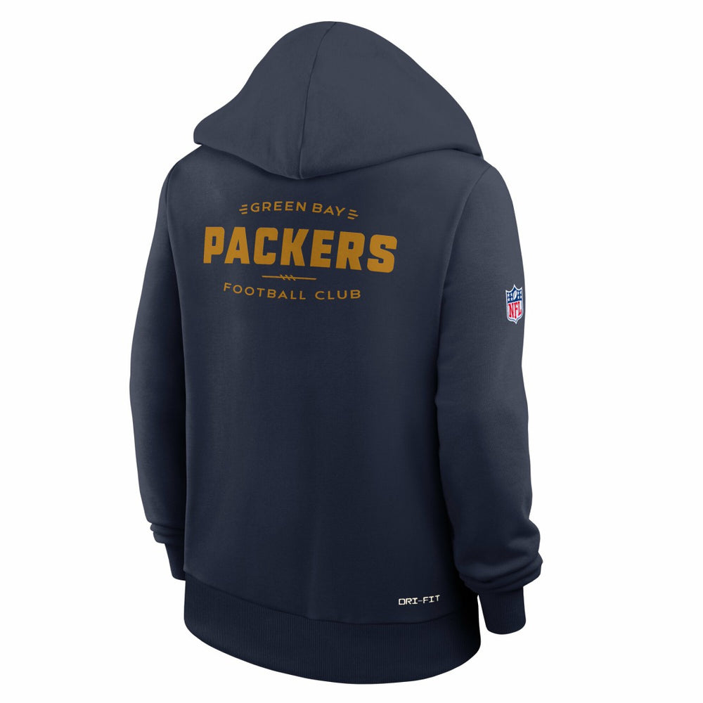 Green Bay Packers Women's Sideline Standard Issue Dri-FIT Hoodie Navy | Nike for Sale