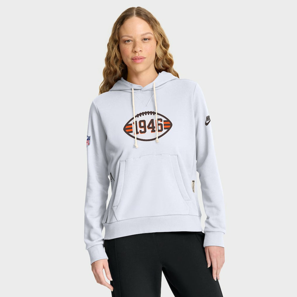 Cleveland Browns Women's Throwback Sideline Standard Issue Dri-FIT Hoodie White | Nike for Sale