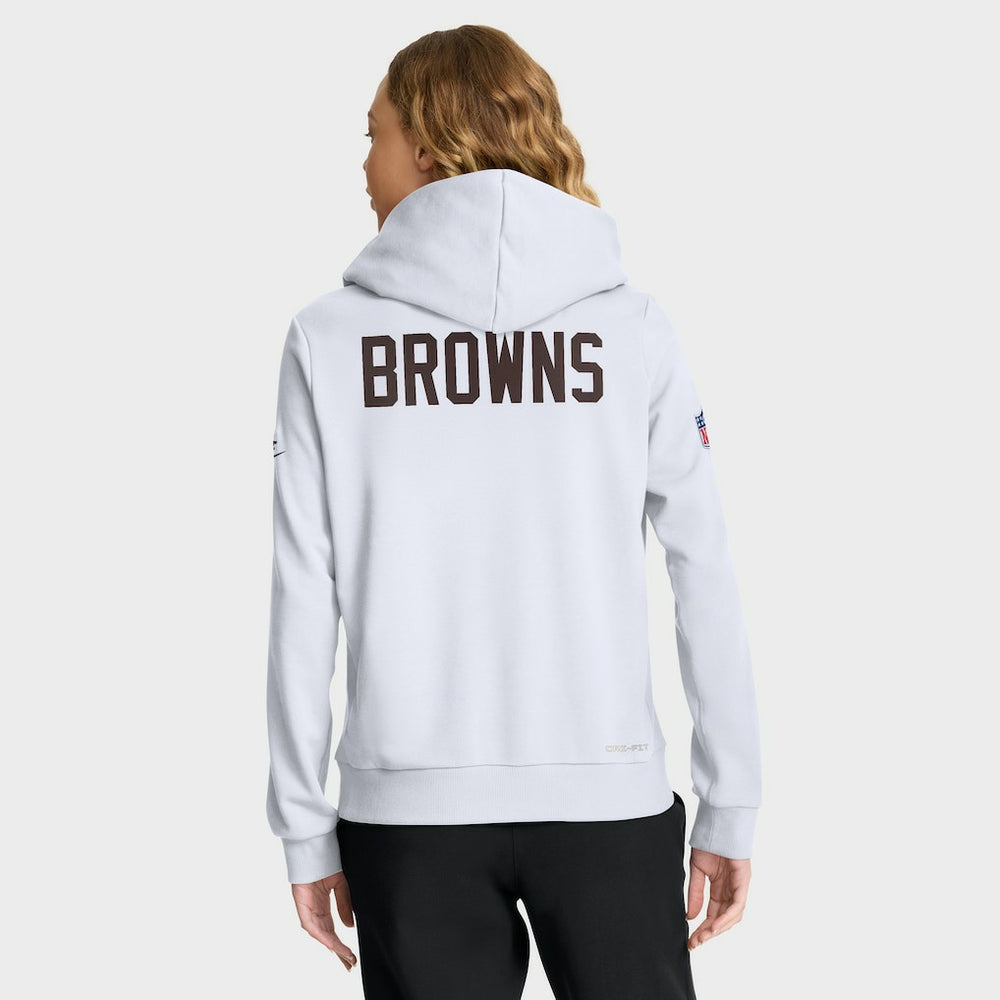 Cleveland Browns Women's Throwback Sideline Standard Issue Dri-FIT Hoodie White | Nike for Sale