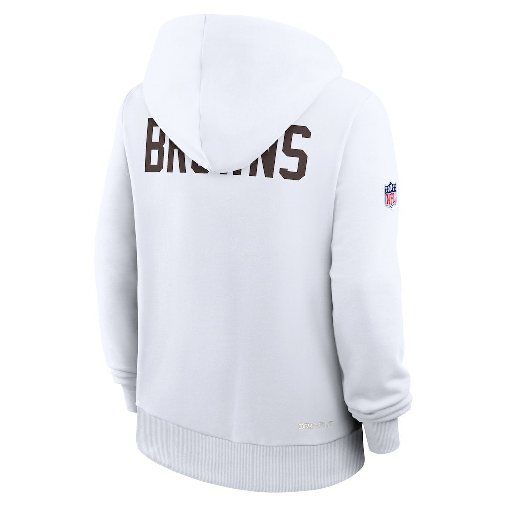 Cleveland Browns Women's Throwback Sideline Standard Issue Dri-FIT Hoodie White | Nike for Sale