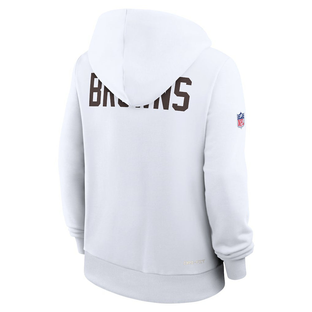 Cleveland Browns Women's Throwback Sideline Standard Issue Dri-FIT Hoodie White | Nike for Sale