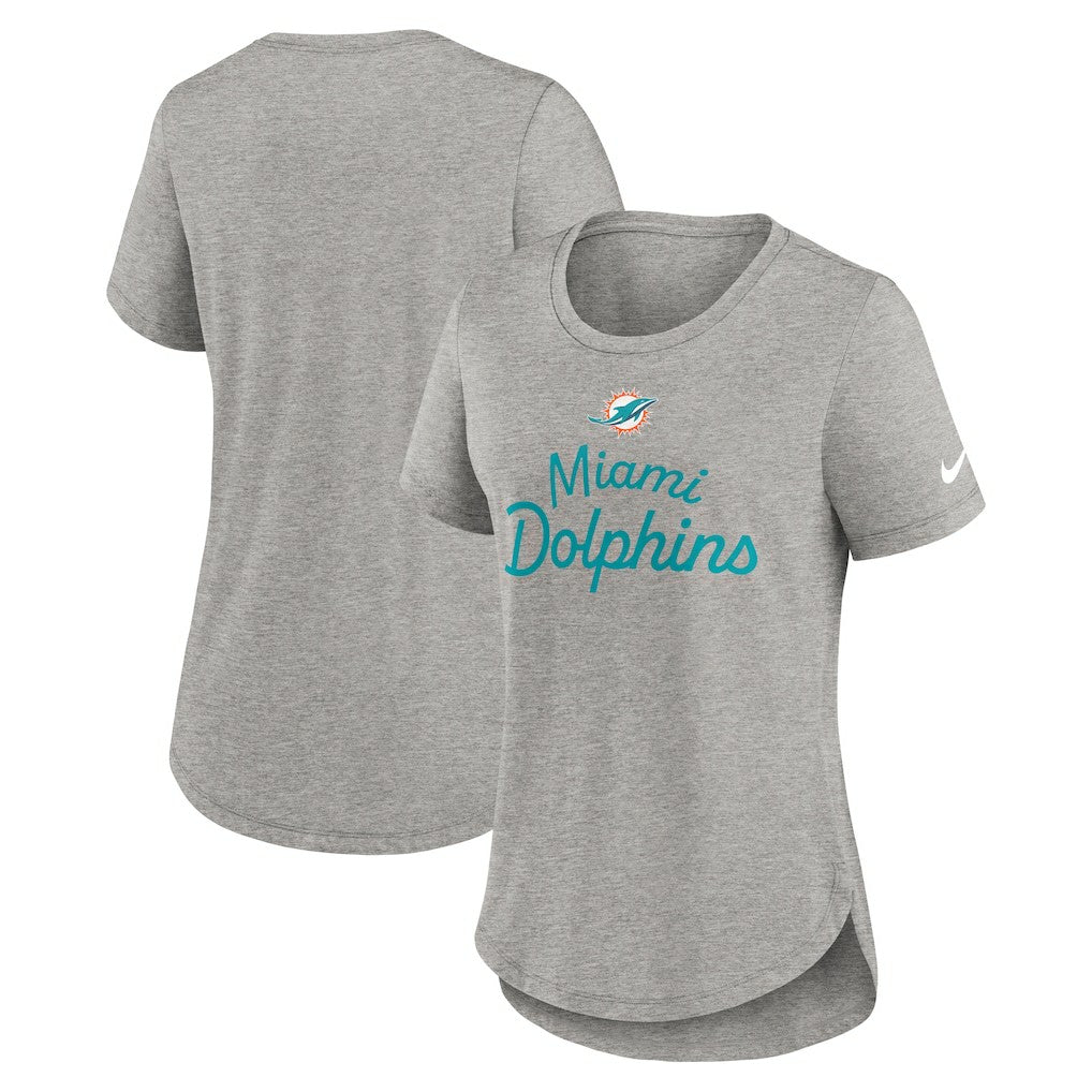 Miami Dolphins Women's Script Tri-Blend T-Shirt Gray | Nike for Sale