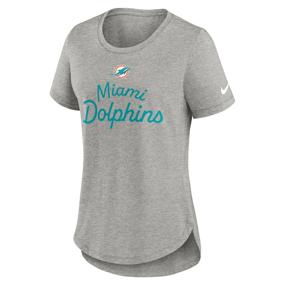 Miami Dolphins Women's Script Tri-Blend T-Shirt Gray | Nike for Sale