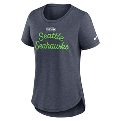 Seattle Seahawks Women's Script Tri-Blend T-Shirt College Navy | Nike for Sale
