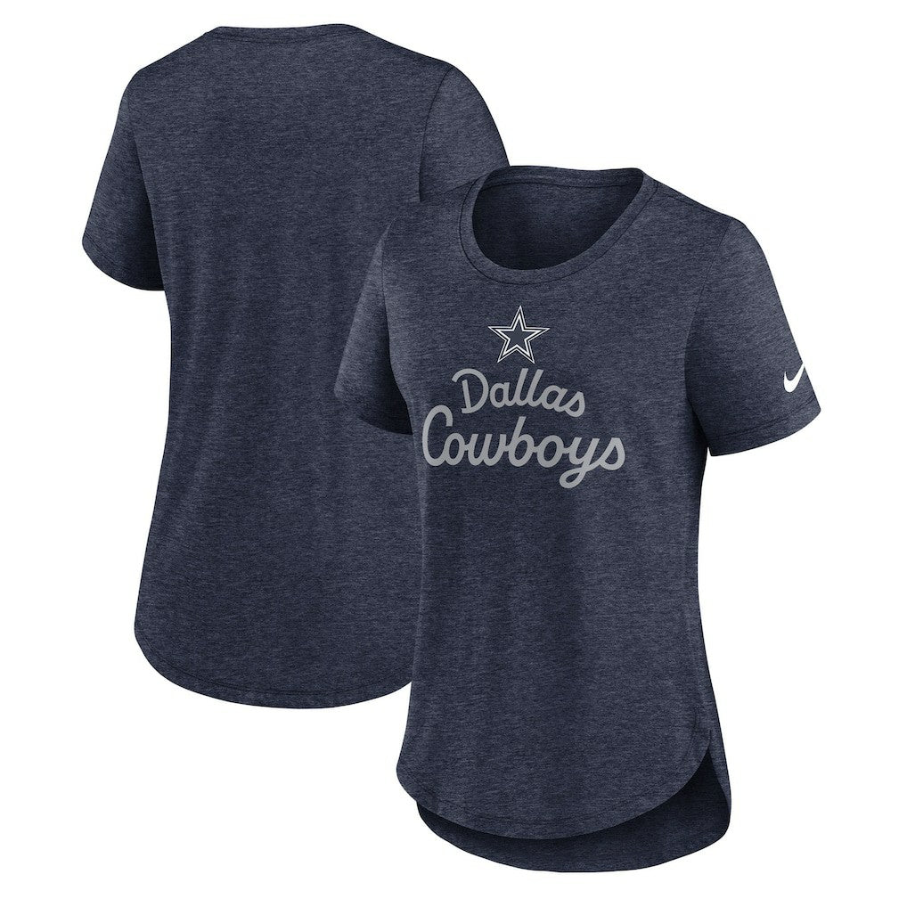 Dallas Cowboys Women's Script Tri-Blend T-Shirt Heather Navy | Nike for Sale