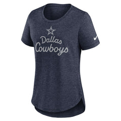 Dallas Cowboys Women's Script Tri-Blend T-Shirt Heather Navy | Nike for Sale