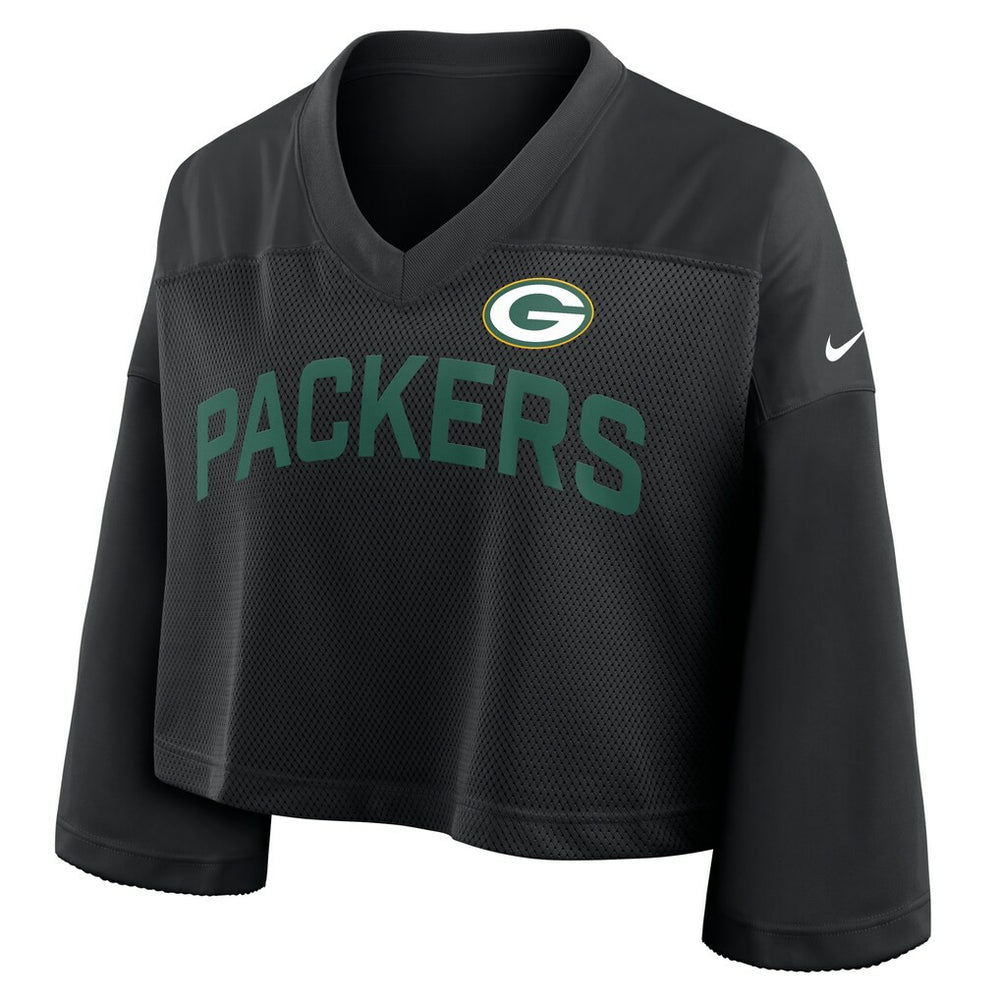 Green Bay Packers Women's Primetime Cropped Mesh Dri-FIT Fashion Jersey Black | Nike for Sale