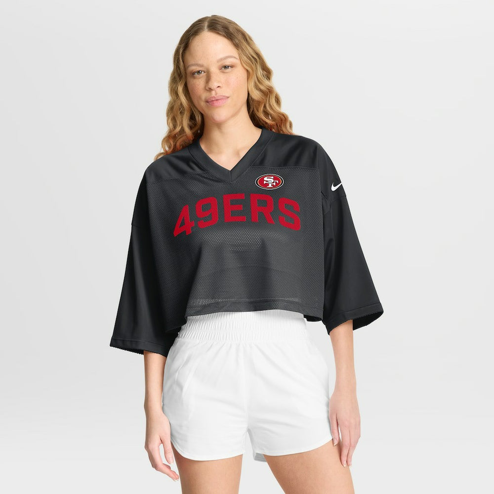 San Francisco 49ers Women's Primetime Cropped Mesh Dri-FIT Fashion Jersey Black | Nike for Sale