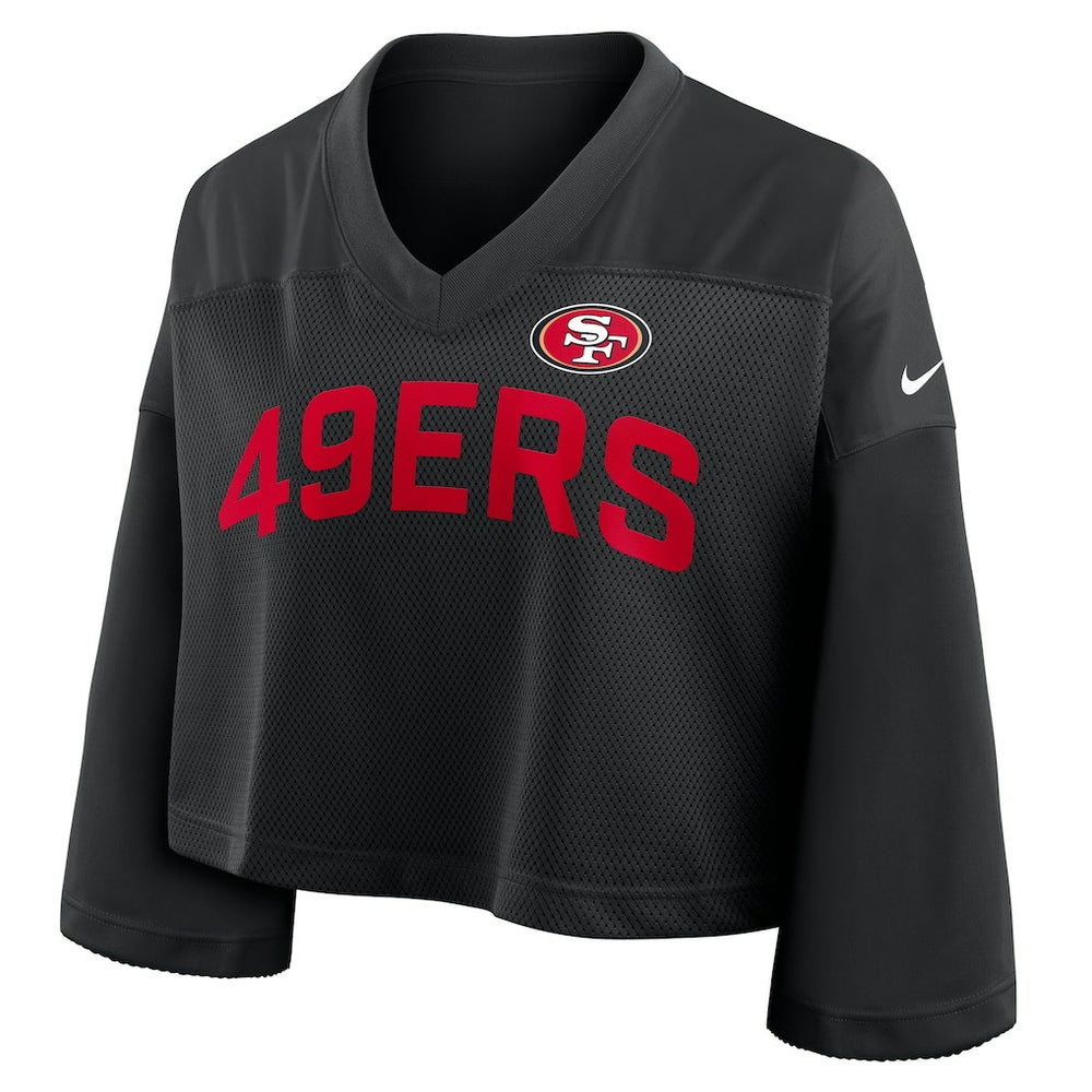 San Francisco 49ers Women's Primetime Cropped Mesh Dri-FIT Fashion Jersey Black | Nike for Sale