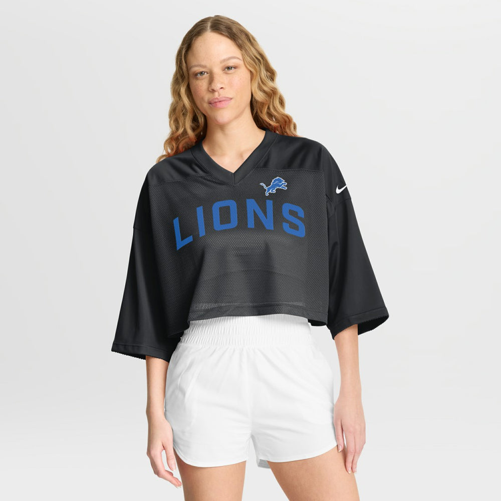 Detroit Lions Women's Primetime Cropped Mesh Dri-FIT Fashion Jersey Black | Nike for Sale