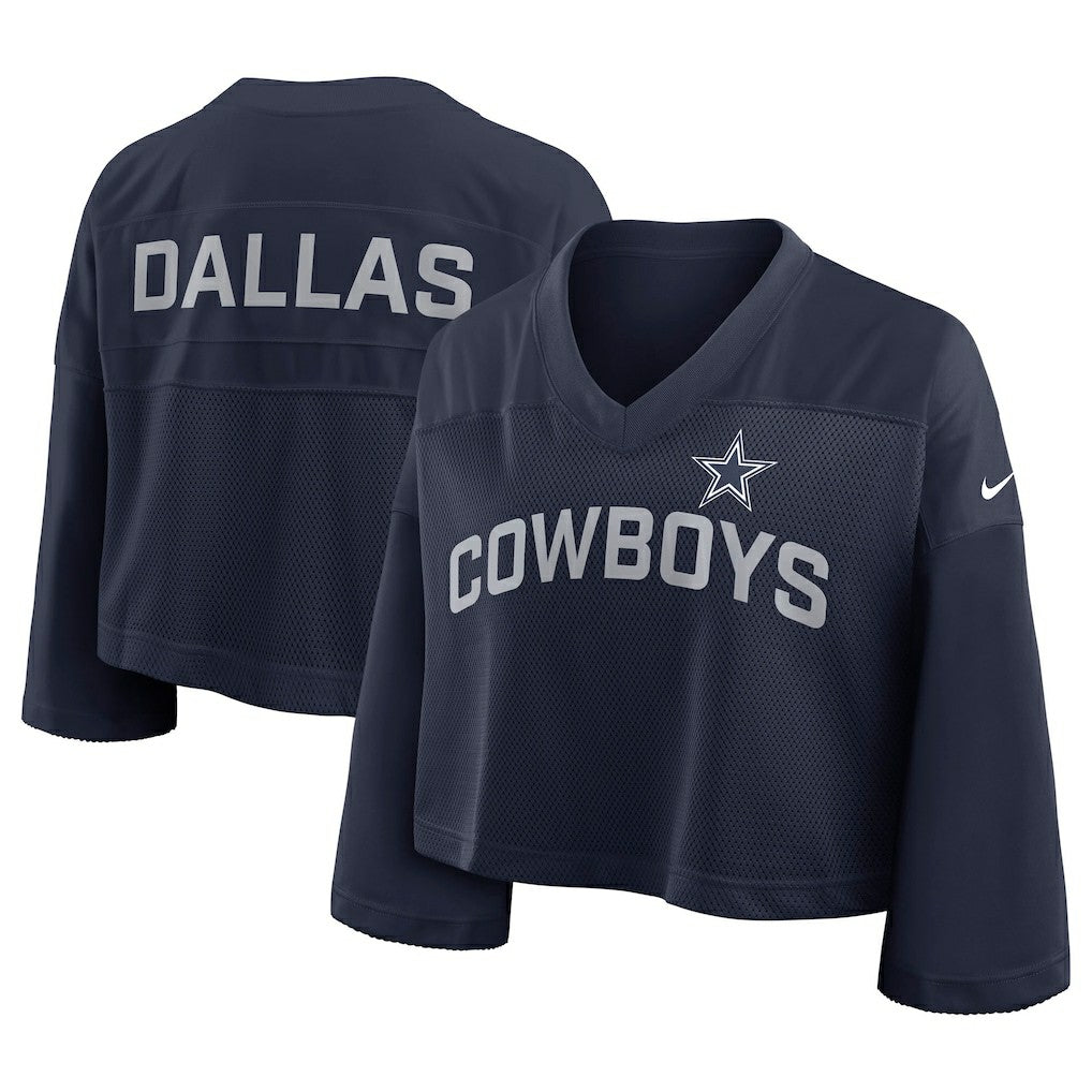 Dallas Cowboys Women's Primetime Cropped Mesh Dri-FIT Fashion Jersey Navy | Nike for Sale