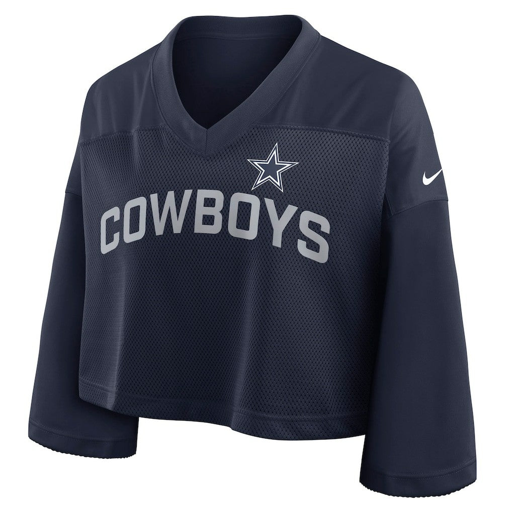 Dallas Cowboys Women's Primetime Cropped Mesh Dri-FIT Fashion Jersey Navy | Nike for Sale