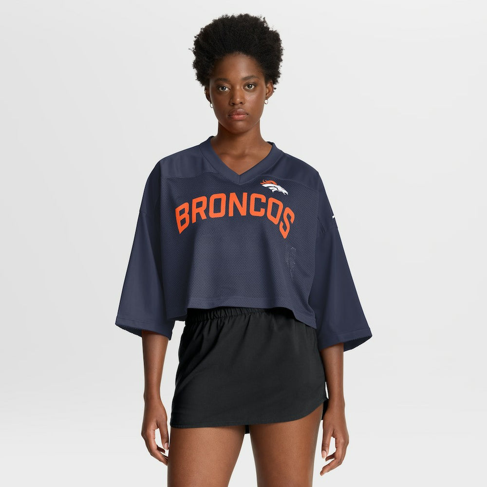Denver Broncos Women's Primetime Cropped Mesh Dri-FIT Fashion Jersey Navy | Nike for Sale
