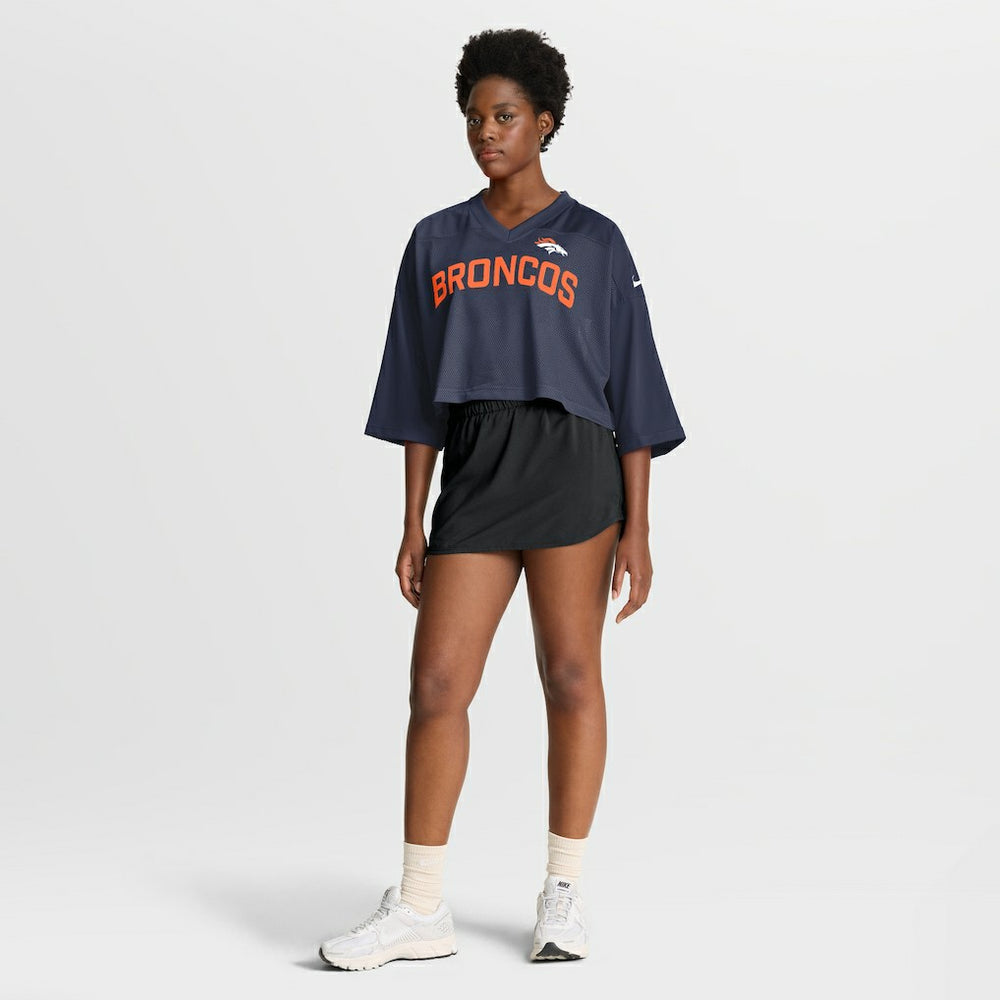 Denver Broncos Women's Primetime Cropped Mesh Dri-FIT Fashion Jersey Navy | Nike for Sale