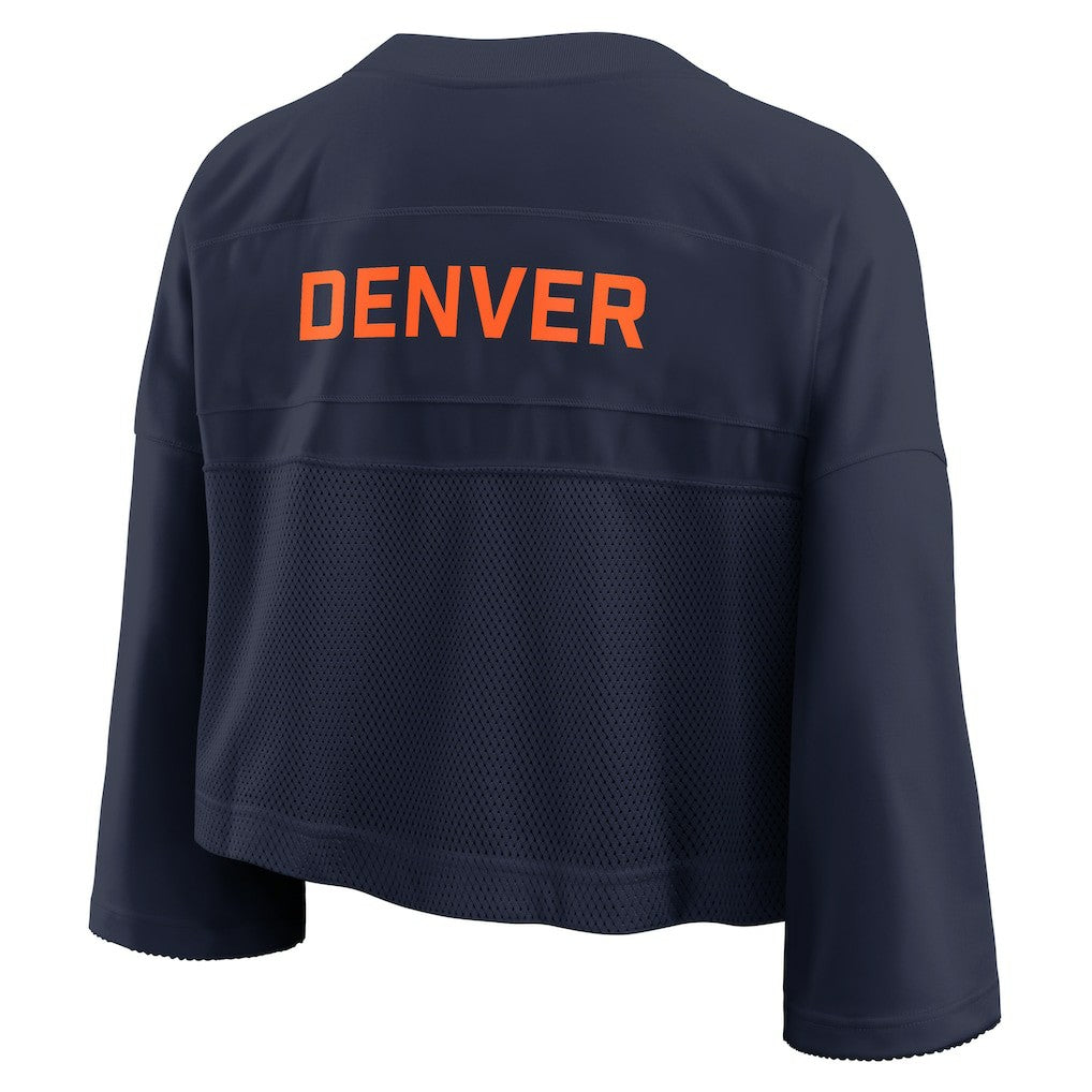 Denver Broncos Women's Primetime Cropped Mesh Dri-FIT Fashion Jersey Navy | Nike for Sale