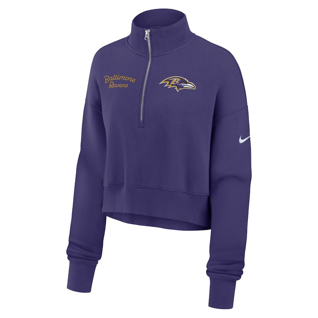Baltimore Ravens Women's Primetime Phoenix Half-Zip Sweatshirt Purple | Nike for Sale
