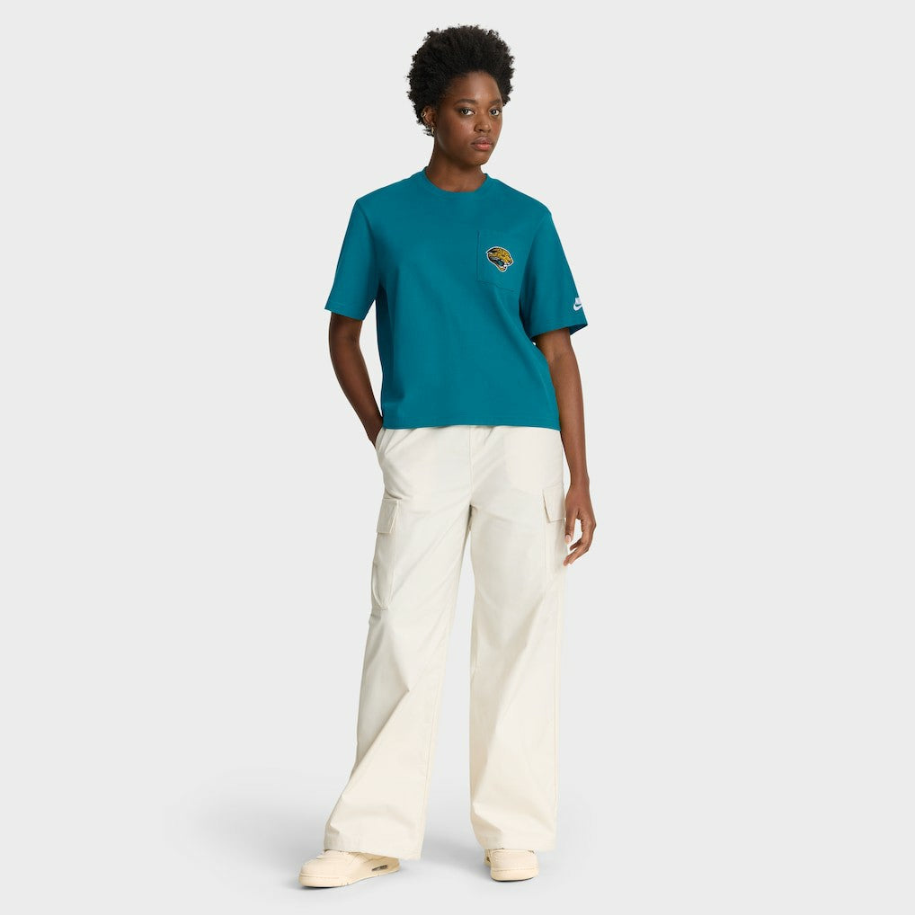 Jacksonville Jaguars Women's Rewind Pocket Boxy T-Shirt Teal | Nike for Sale