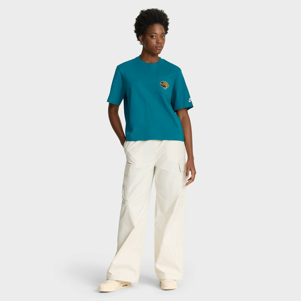 Jacksonville Jaguars Women's Rewind Pocket Boxy T-Shirt Teal | Nike for Sale