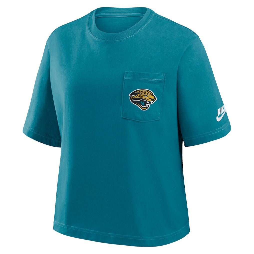 Jacksonville Jaguars Women's Rewind Pocket Boxy T-Shirt Teal | Nike for Sale