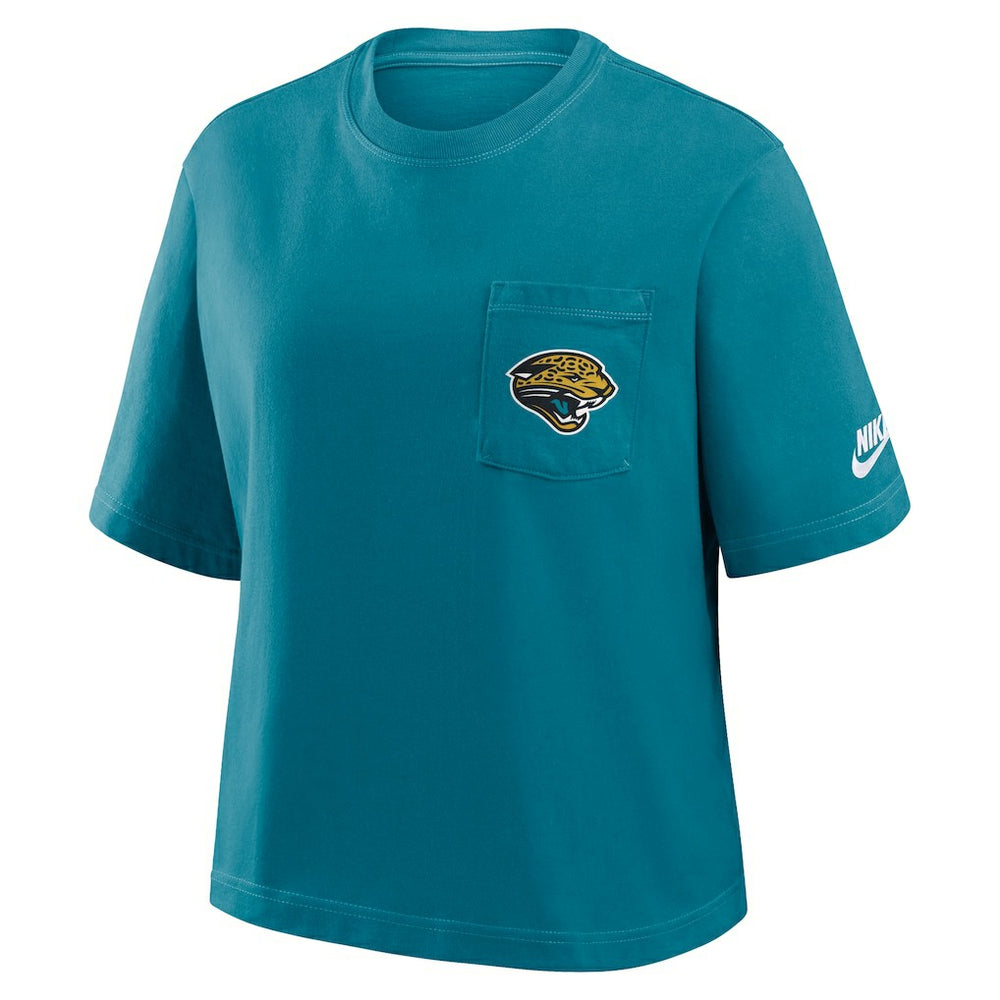 Jacksonville Jaguars Women's Rewind Pocket Boxy T-Shirt Teal | Nike for Sale