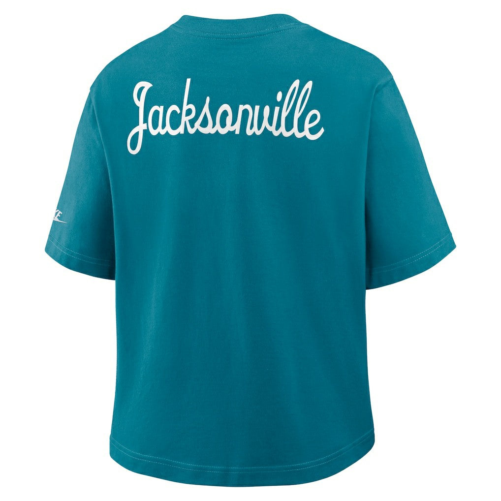 Jacksonville Jaguars Women's Rewind Pocket Boxy T-Shirt Teal | Nike for Sale