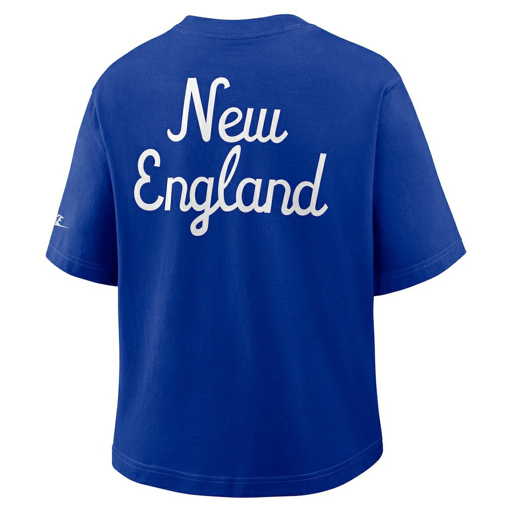 New England Patriots Women's Rewind Pocket Boxy T-Shirt Royal | Nike for Sale