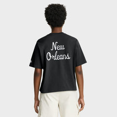 New Orleans Saints Women's Rewind Pocket Boxy T-Shirt Black | Nike for Sale