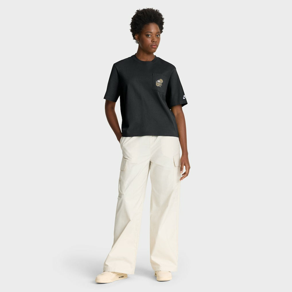 New Orleans Saints Women's Rewind Pocket Boxy T-Shirt Black | Nike for Sale