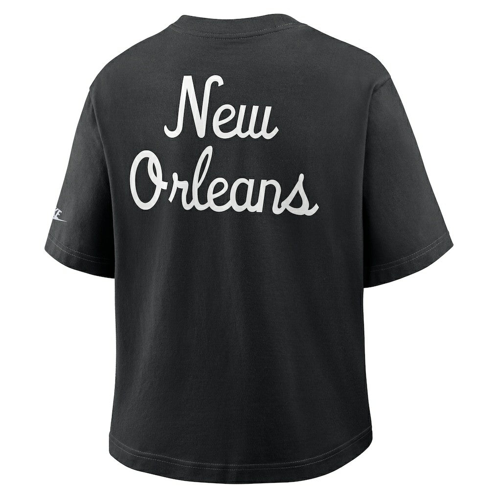 New Orleans Saints Women's Rewind Pocket Boxy T-Shirt Black | Nike for Sale