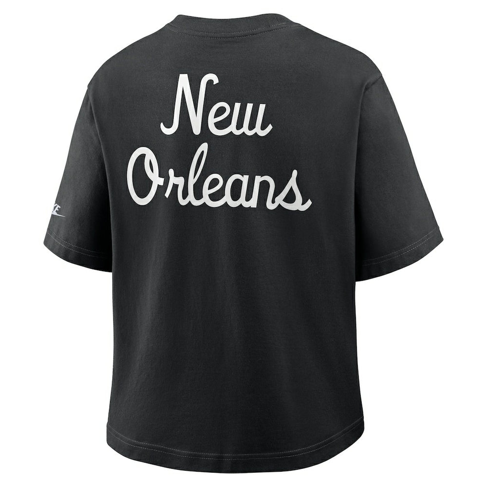 New Orleans Saints Women's Rewind Pocket Boxy T-Shirt Black | Nike for Sale