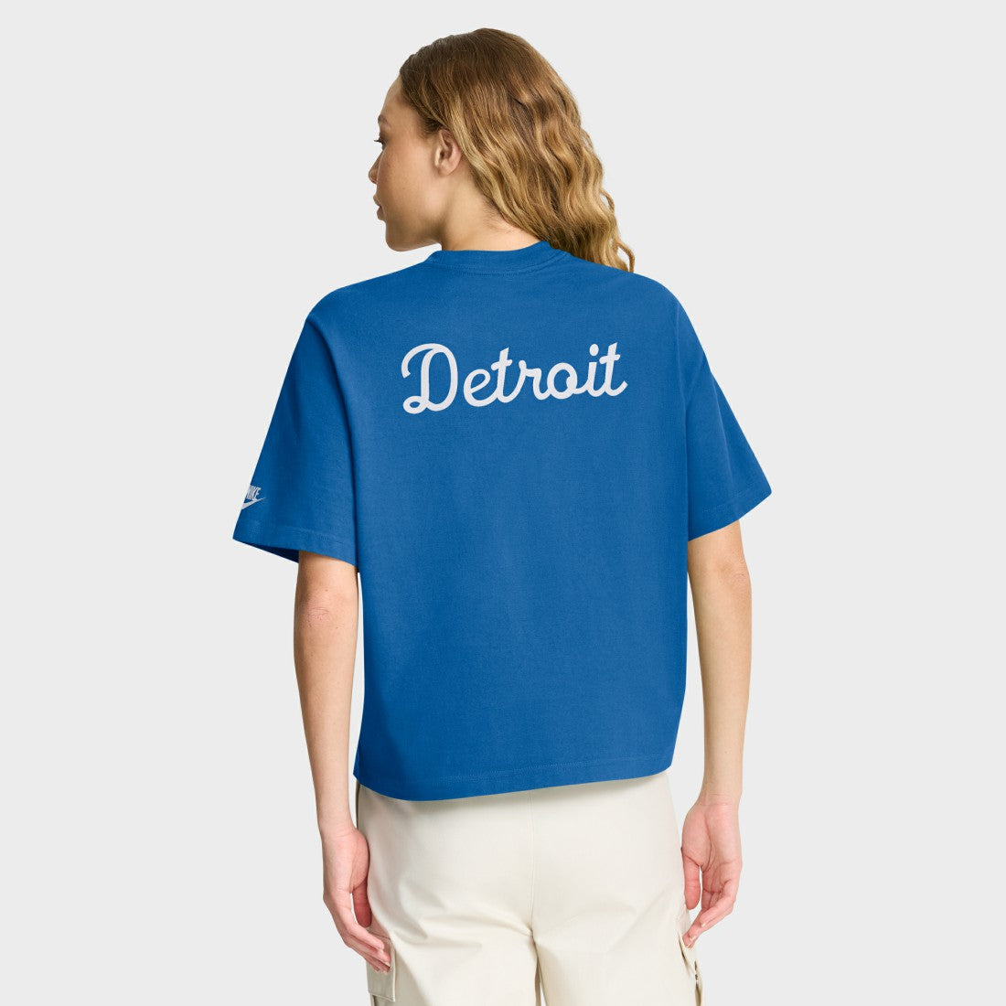 Detroit Lions Women's Rewind Pocket Boxy T-Shirt Blue | Nike for Sale