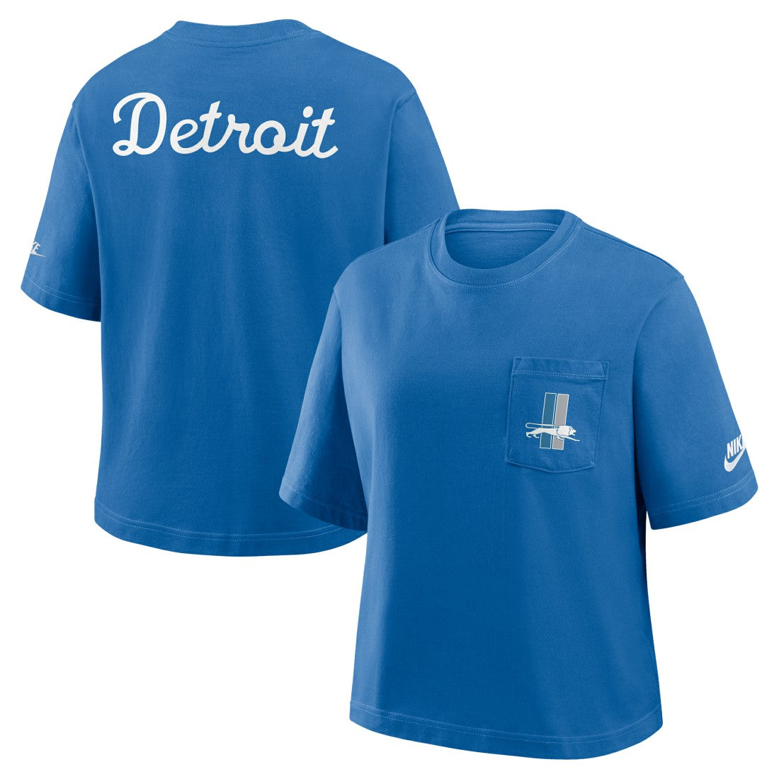 Detroit Lions Women's Rewind Pocket Boxy T-Shirt Blue | Nike for Sale