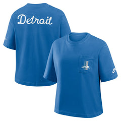 Detroit Lions Women's Rewind Pocket Boxy T-Shirt Blue | Nike for Sale