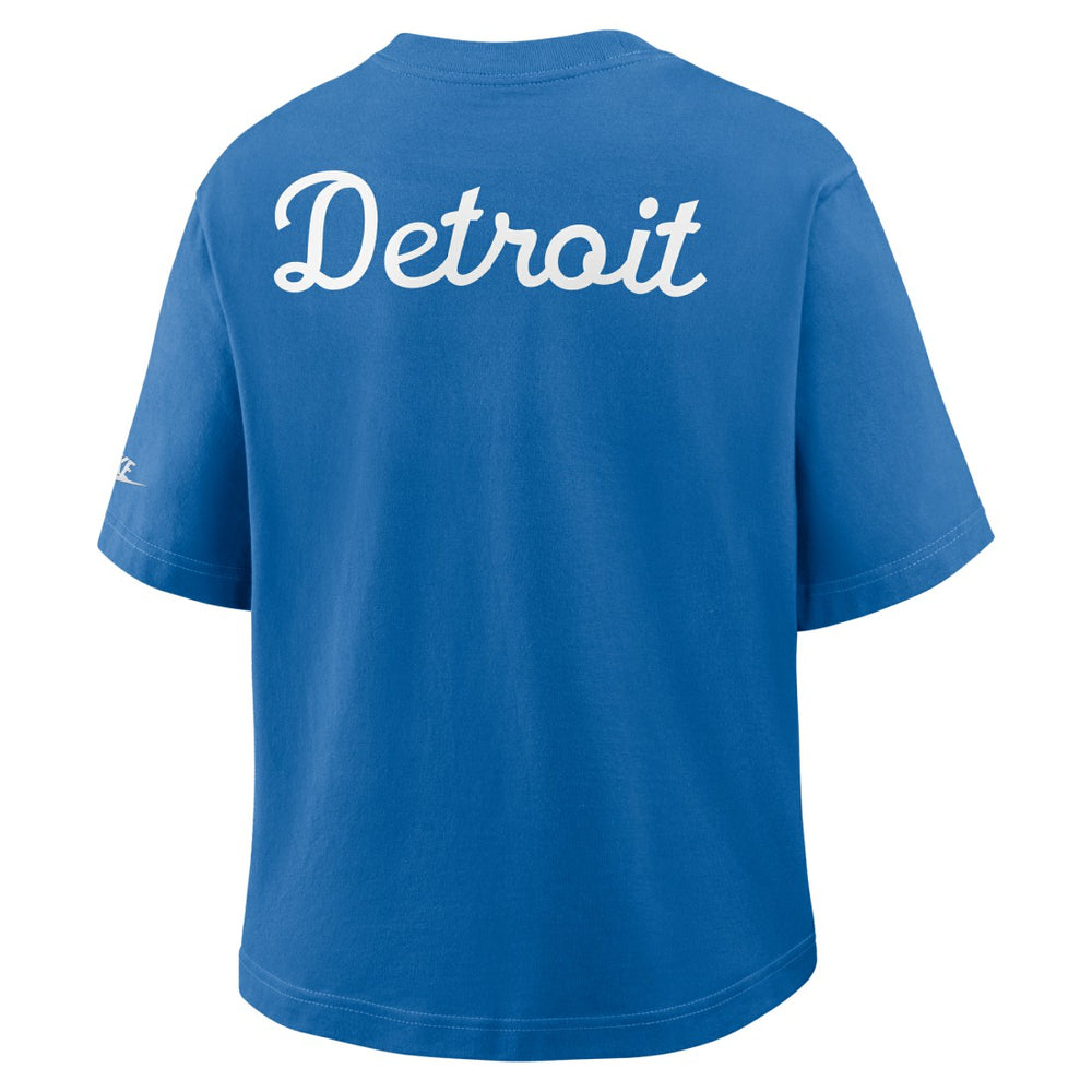Detroit Lions Women's Rewind Pocket Boxy T-Shirt Blue | Nike for Sale