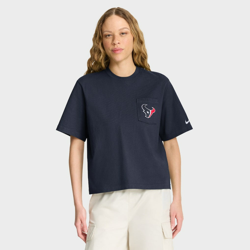 Houston Texans Women's Rewind Pocket Boxy T-Shirt Navy | Nike for Sale