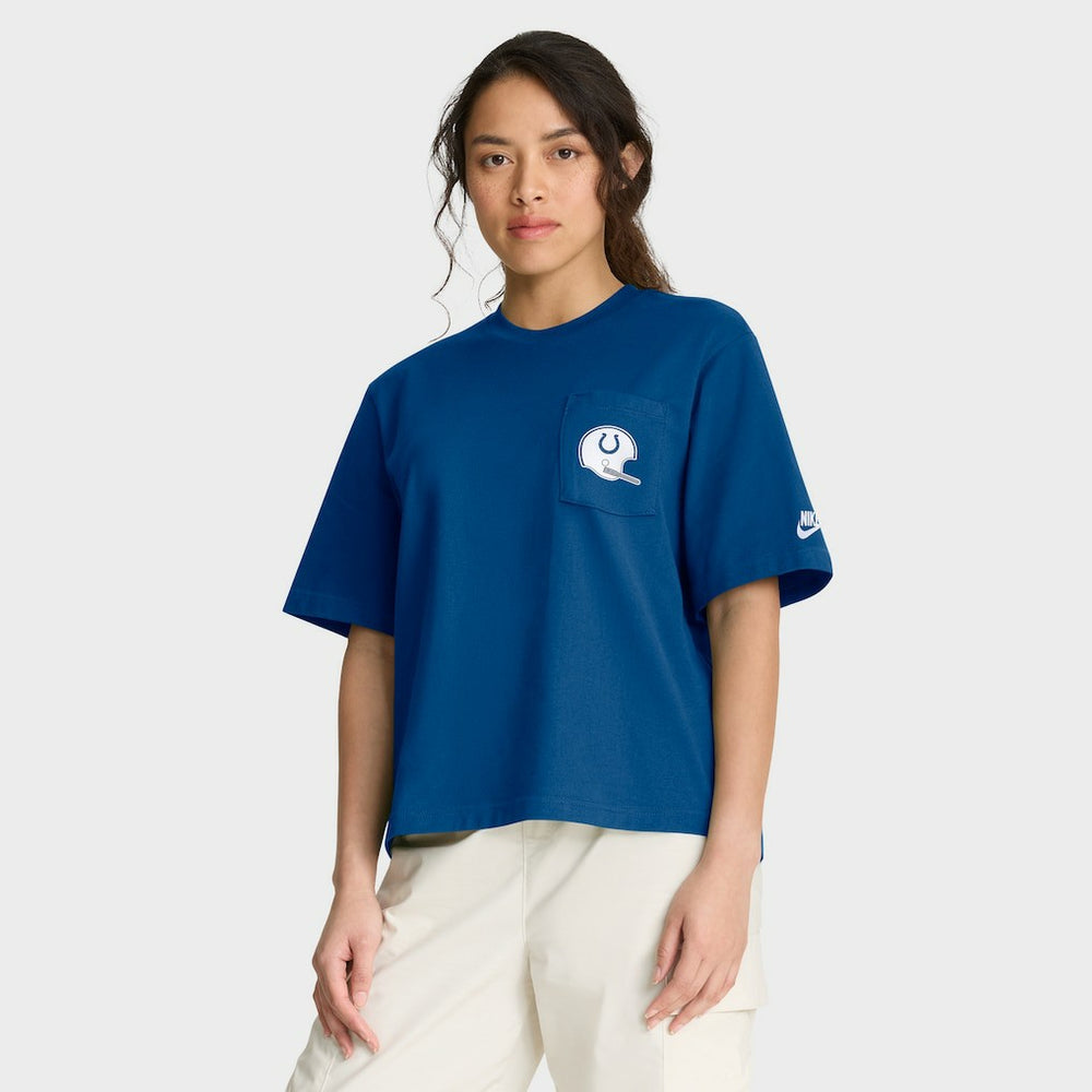 Indianapolis Colts Women's Rewind Pocket Boxy T-Shirt Royal | Nike for Sale