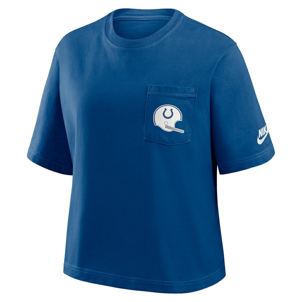 Indianapolis Colts Women's Rewind Pocket Boxy T-Shirt Royal | Nike for Sale