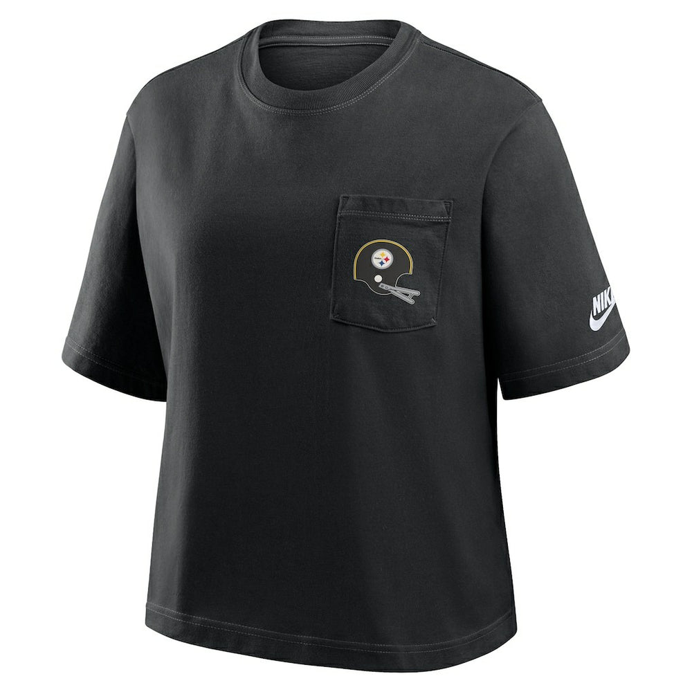 Pittsburgh Steelers Women's Rewind Pocket Boxy T-Shirt Black | Nike for Sale