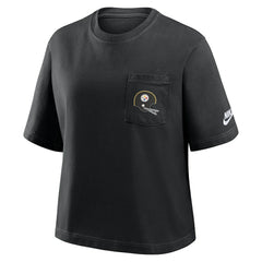 Pittsburgh Steelers Women's Rewind Pocket Boxy T-Shirt Black | Nike for Sale