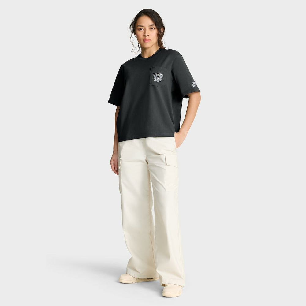 Las Vegas Raiders Women's Rewind Pocket Boxy T-Shirt Black | Nike for Sale