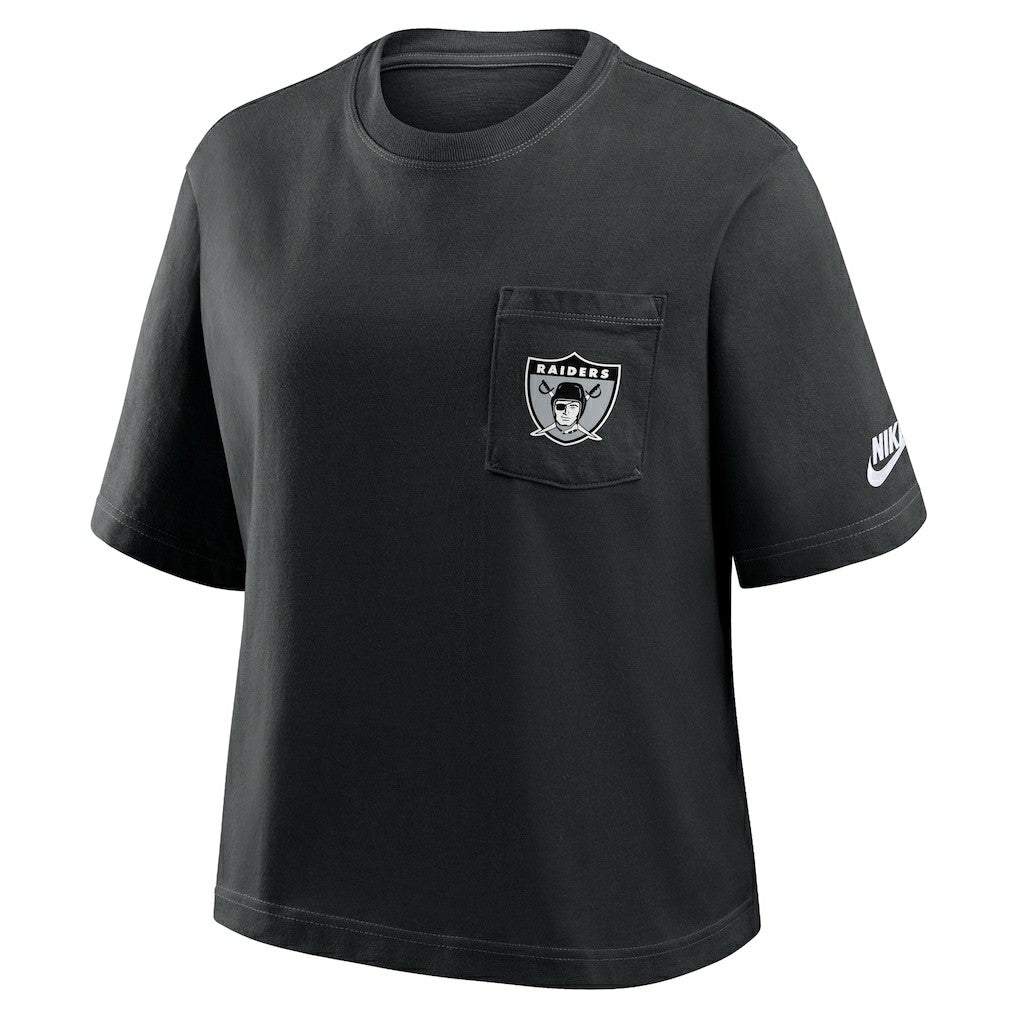 Las Vegas Raiders Women's Rewind Pocket Boxy T-Shirt Black | Nike for Sale